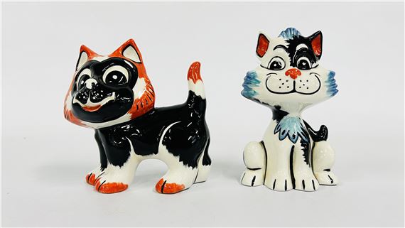 TWO LORNA BAILEY CAT ORNAMENTS BEARING SIGNATURE H 13CM + H 12CM by Lorna Bailey