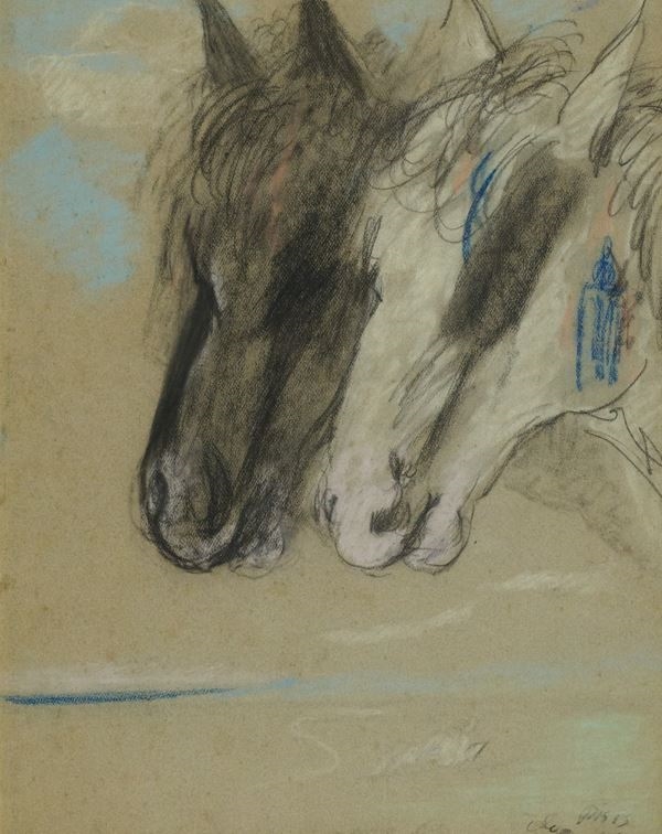 Artwork by Filippo de Pisis, Teste di cavalli, Made of pastel on paper