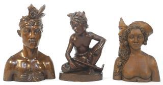 3 Balinese Hardwood Bust Carvings signed A. A. Fatima - A. A. Fatimah