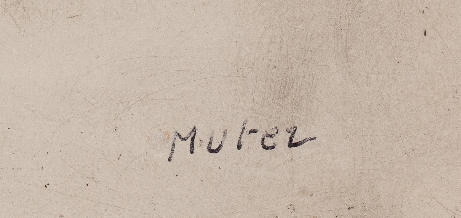 Artwork by Maria-Mela Muter, Group of kids near the old bridge in Ondarroa (Basque Country, Made of etching/paper