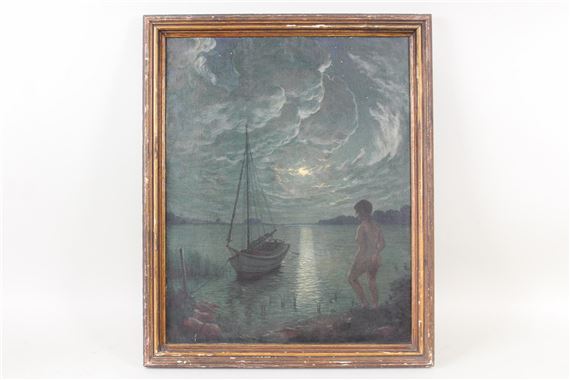 Lorentz Kleiser Painting of a Nude Woman Bathing "In The Moonlight" by Lorentz Kleiser