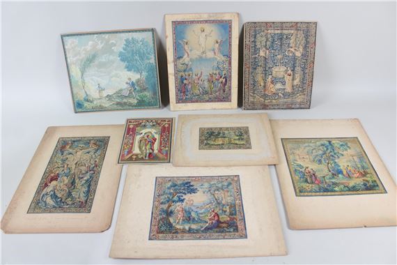 Collection of 8 Tapestry Design Gouache Paintings by Lorentz Kleiser by Lorentz Kleiser, 1913