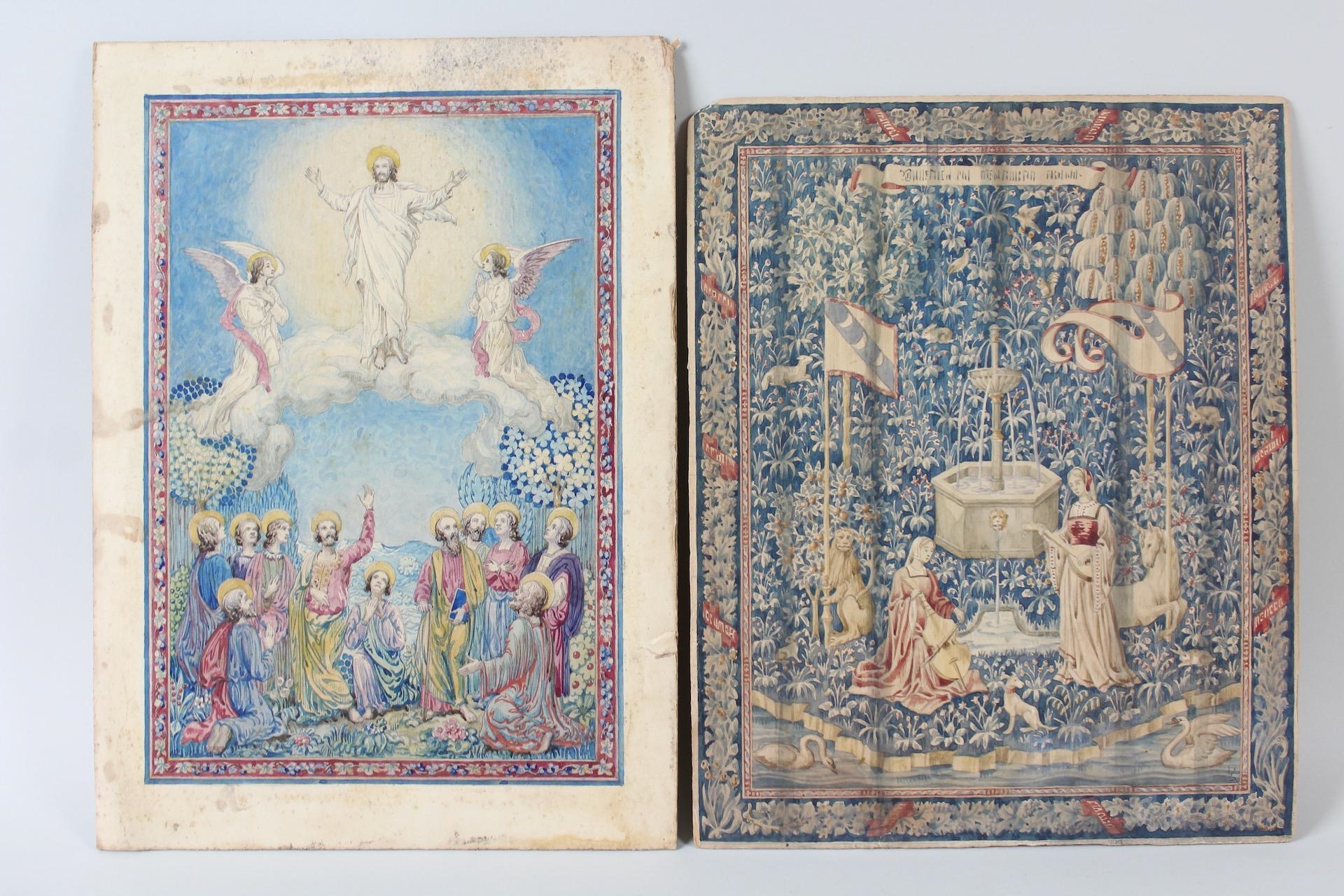 Artwork by Lorentz Kleiser, Collection of 8 Tapestry Design Gouache Paintings by Lorentz Kleiser, Made of paintings on board