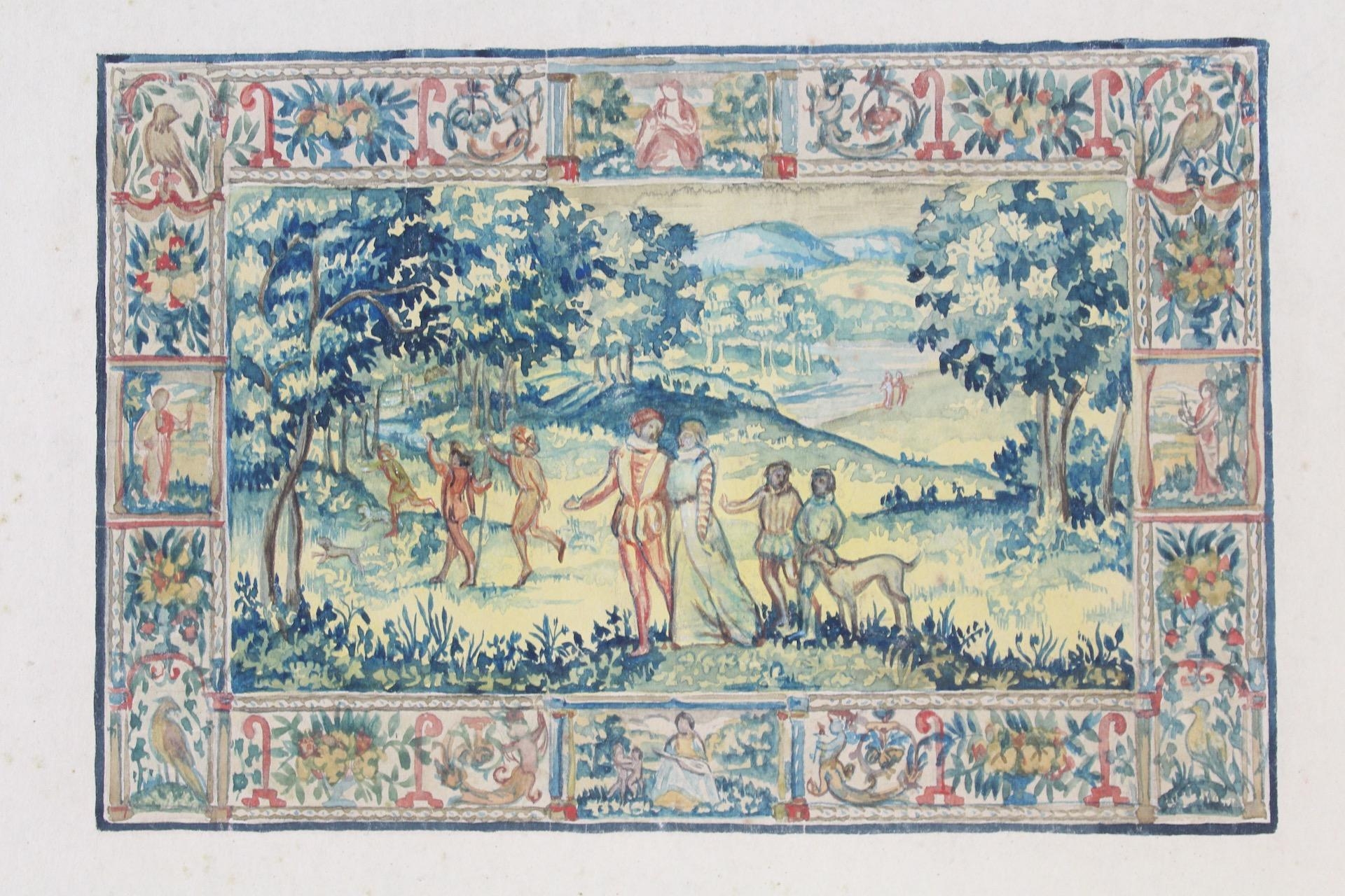 Artwork by Lorentz Kleiser, Collection of 8 Tapestry Design Gouache Paintings by Lorentz Kleiser, Made of paintings on board