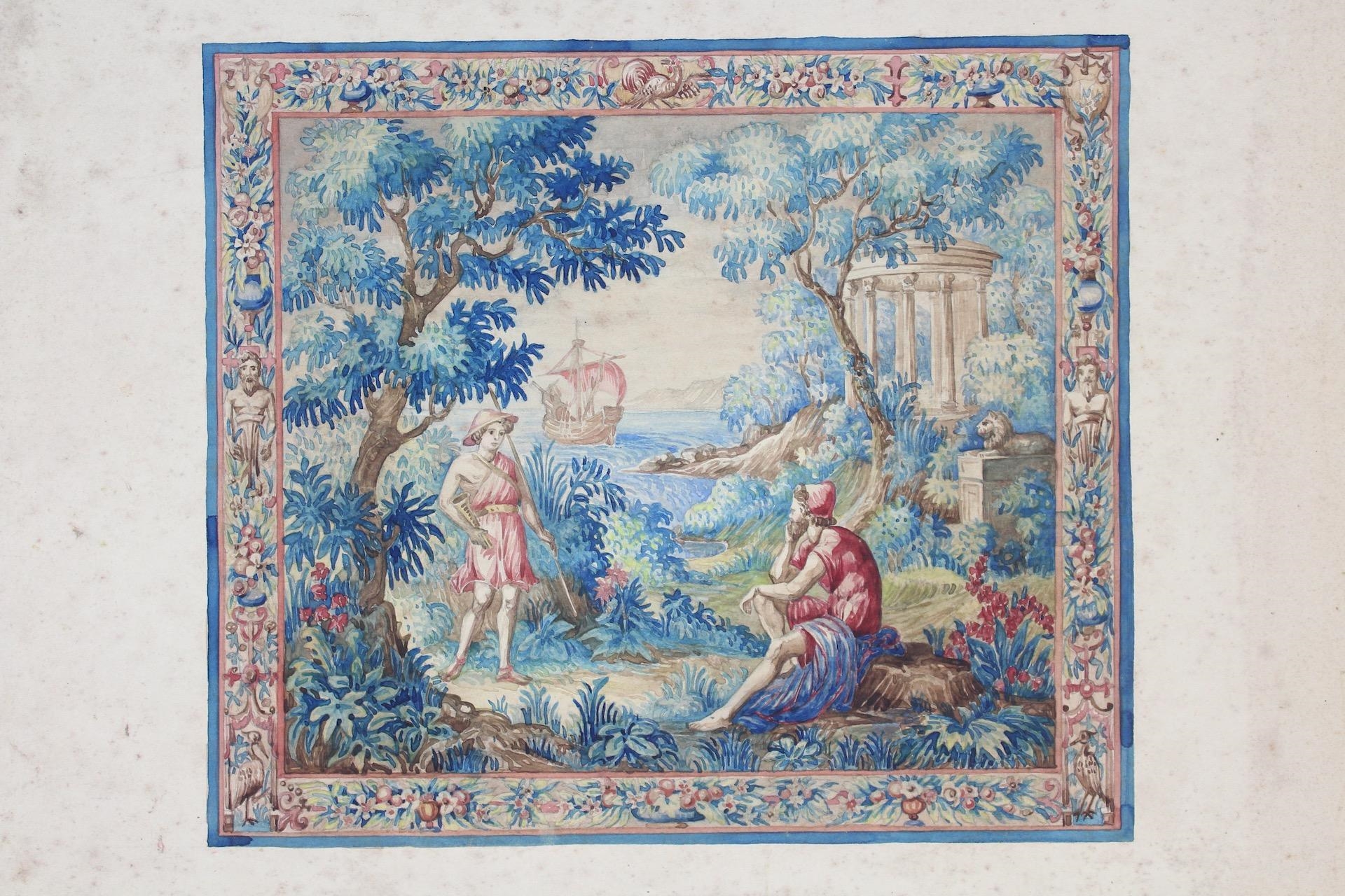 Artwork by Lorentz Kleiser, Collection of 8 Tapestry Design Gouache Paintings by Lorentz Kleiser, Made of paintings on board