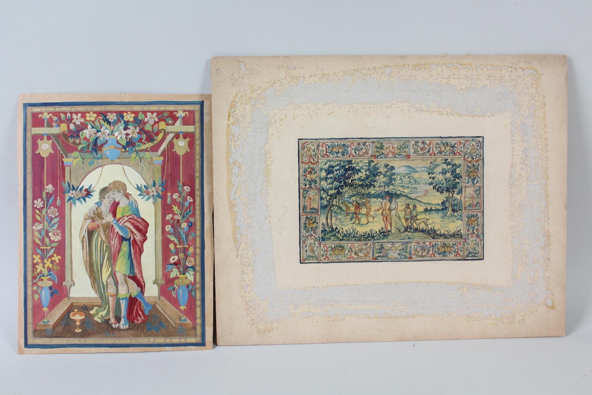 Artwork by Lorentz Kleiser, Collection of 8 Tapestry Design Gouache Paintings by Lorentz Kleiser, Made of paintings on board