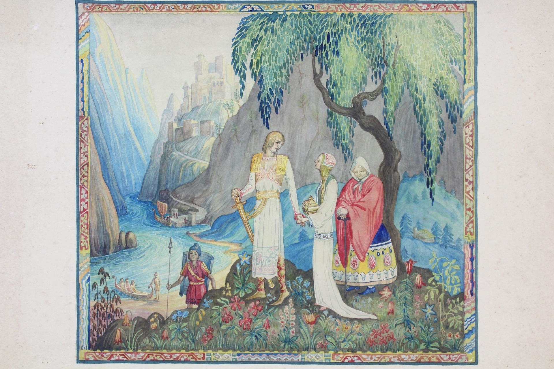Artwork by Lorentz Kleiser, Collection of 8 Tapestry Design & Chairs Gouache Paintings by Lorentz Kleiser, Made of paintings on board
