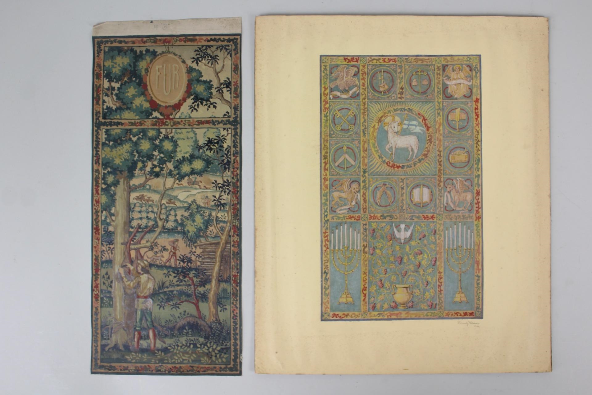 Artwork by Lorentz Kleiser, Collection of 8 Tapestry Design & Chairs Gouache Paintings by Lorentz Kleiser, Made of paintings on board