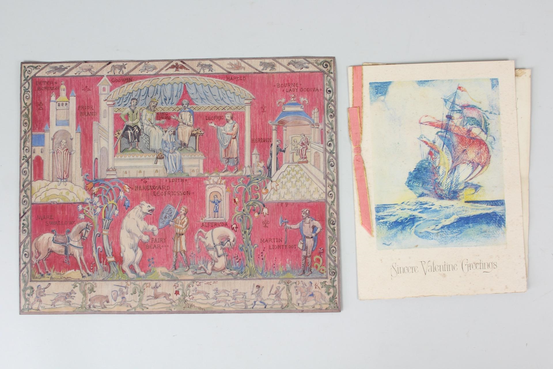 Artwork by Lorentz Kleiser, Collection of 8 Tapestry Design & Chairs Gouache Paintings by Lorentz Kleiser, Made of paintings on board