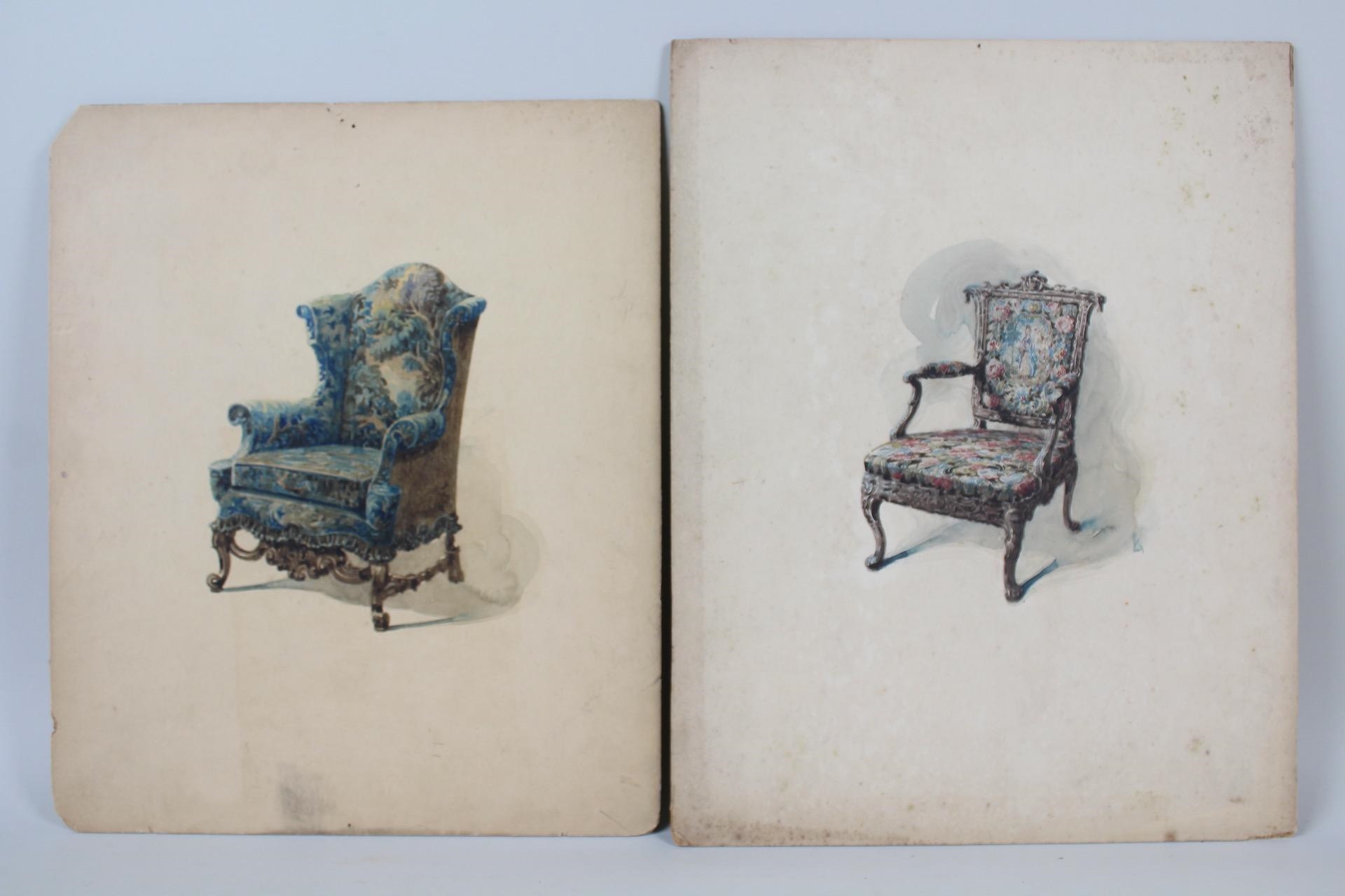 Artwork by Lorentz Kleiser, Collection of 8 Tapestry Design & Chairs Gouache Paintings by Lorentz Kleiser, Made of paintings on board