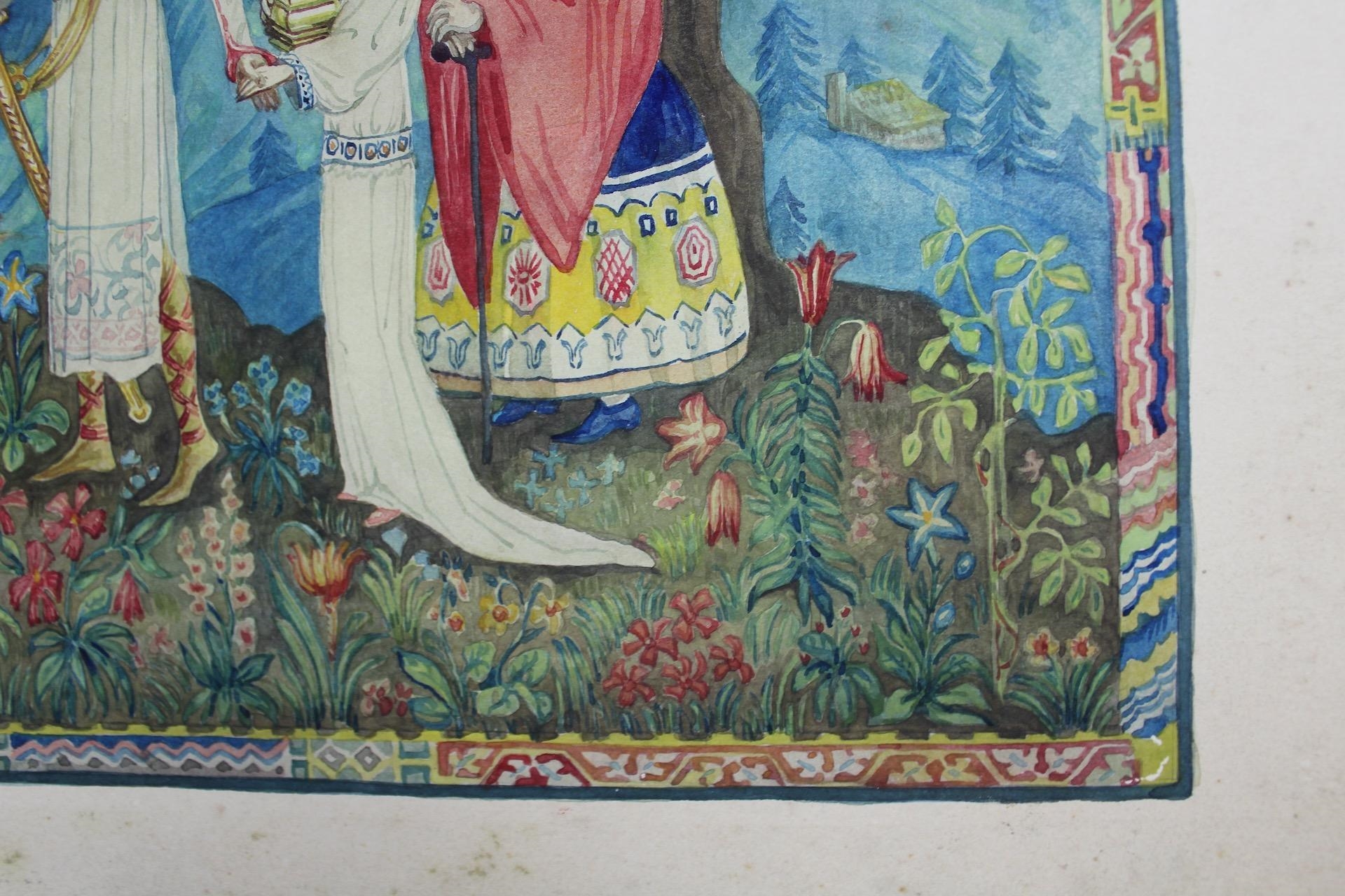 Artwork by Lorentz Kleiser, Collection of 8 Tapestry Design & Chairs Gouache Paintings by Lorentz Kleiser, Made of paintings on board