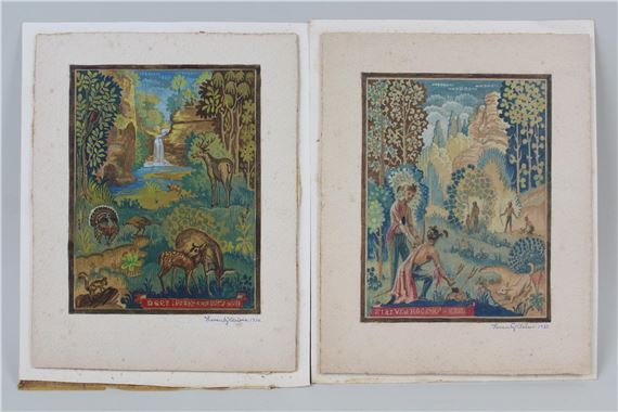 Pair of Lorentz Kleiser Gouache Paintings, Designs for Tapestry 1930 by Lorentz Kleiser, 1930