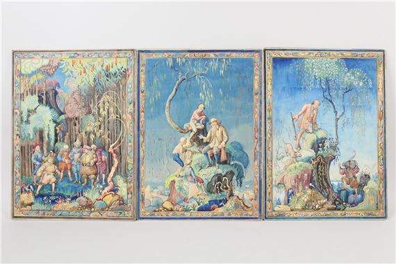 Set of 3 Lorentz Kleiser Gouache Paintings, Designs for Rip Van Winkle Tapestry Series by Lorentz Kleiser, 1913