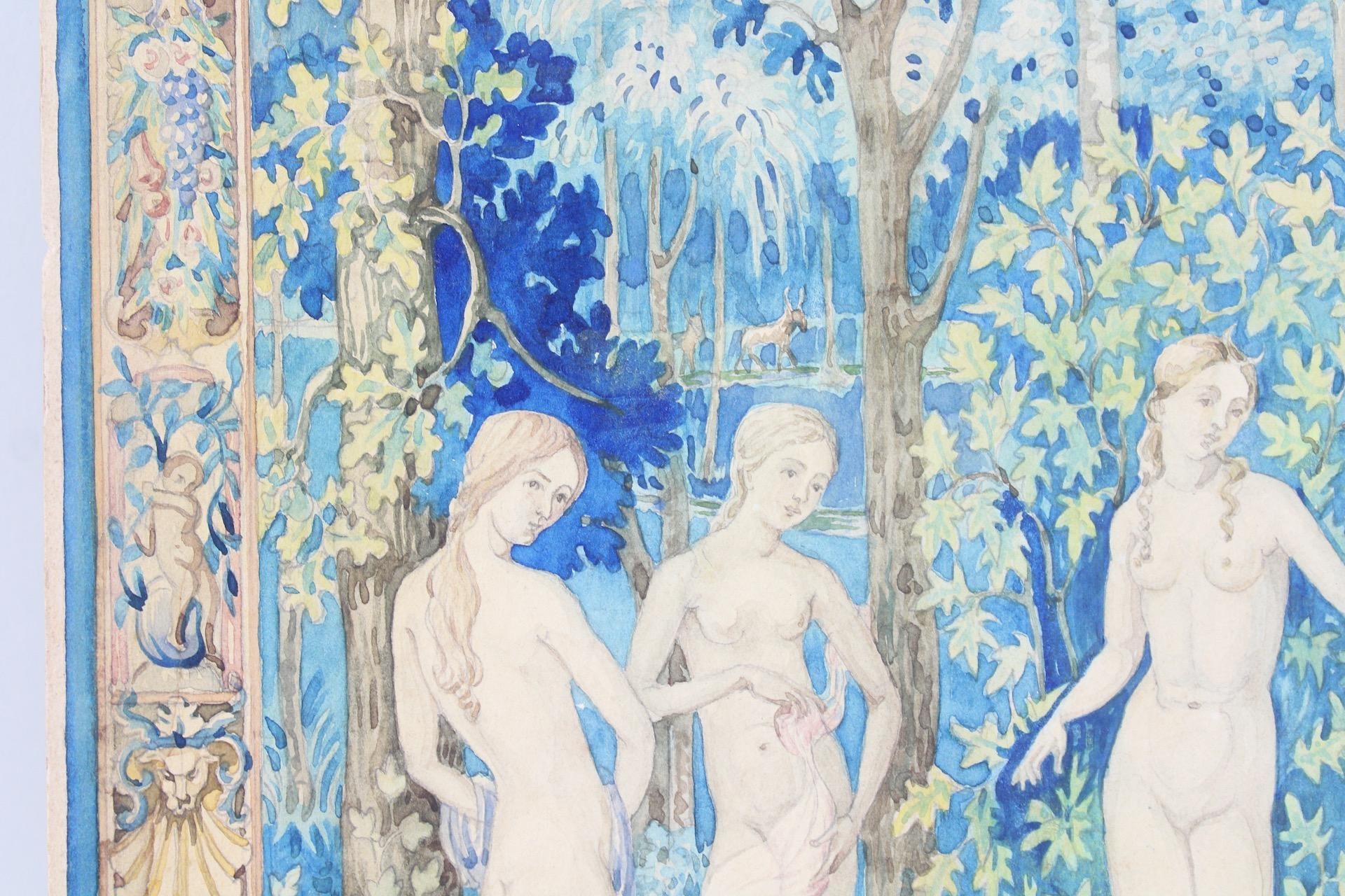 Artwork by Lorentz Kleiser, Lorentz Kleiser Gouache Painting, Design for Venus Tapestry, Made of painting on board