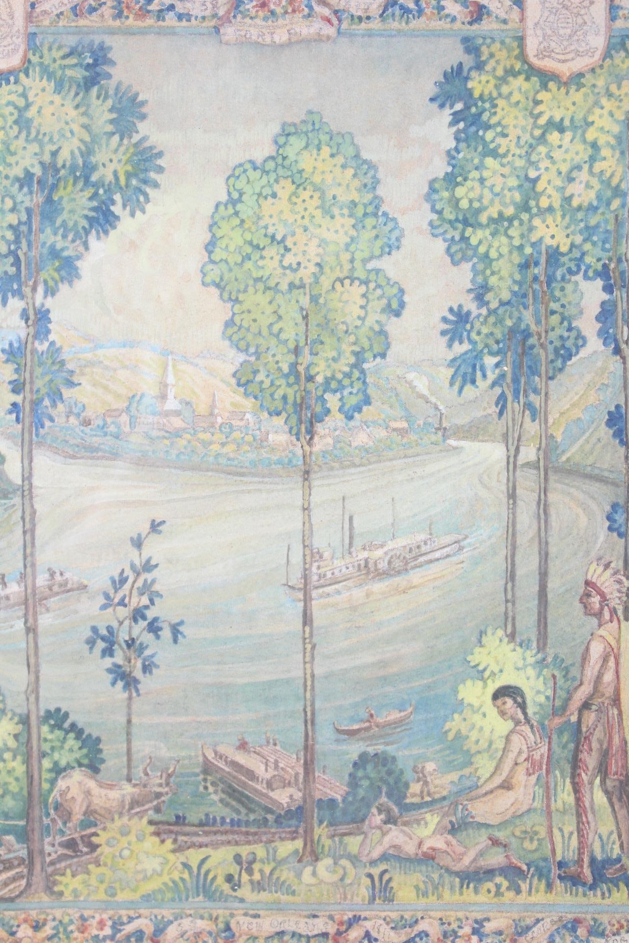 Artwork by Lorentz Kleiser, Lorentz Kleiser Gouache Painting, Design for Fort Pitt (Pittsburgh) Tapestry 1933, Made of painting on board