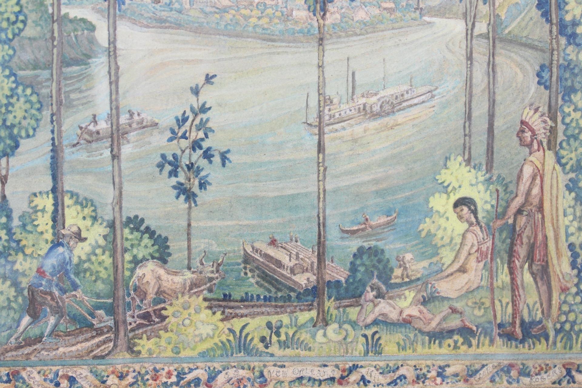 Artwork by Lorentz Kleiser, Lorentz Kleiser Gouache Painting, Design for Fort Pitt (Pittsburgh) Tapestry 1933, Made of painting on board