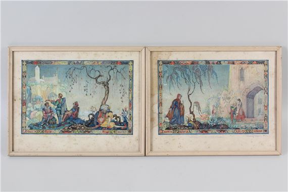 Pair of Lorentz Kleiser Gouache Paintings, Designs for Washington Irving Tapestry 1923 by Lorentz Kleiser, 1923
