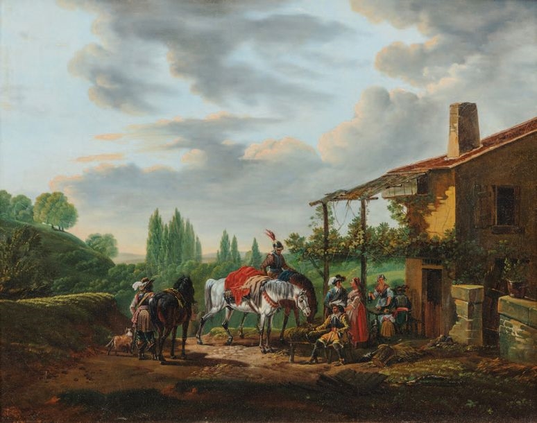 Artwork by Jean Duplessis-Bertaux, △ The soldiers' halt in front of the inn Canvas, Made of Canvas