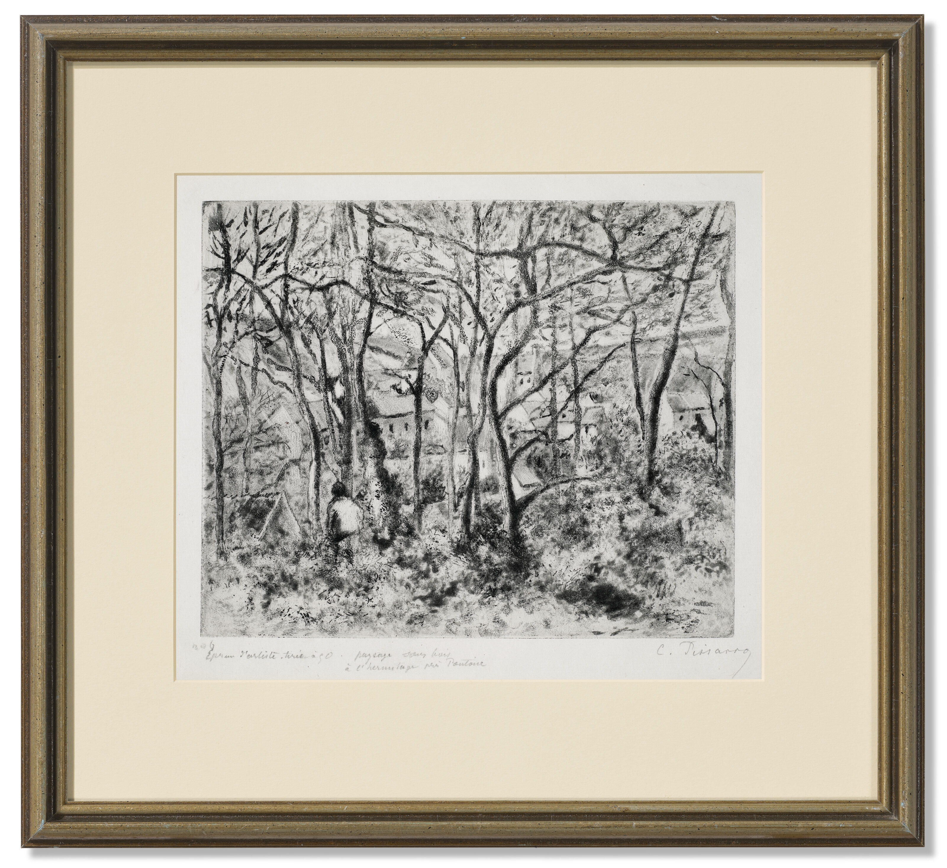 Artwork by Camille Pissarro, Paysage sous bois, à l'Hermitage (Pontoise) (Woodlands at the Hermitage, Made of soft ground etching, aquatint and drypoint on Japan vergé paper