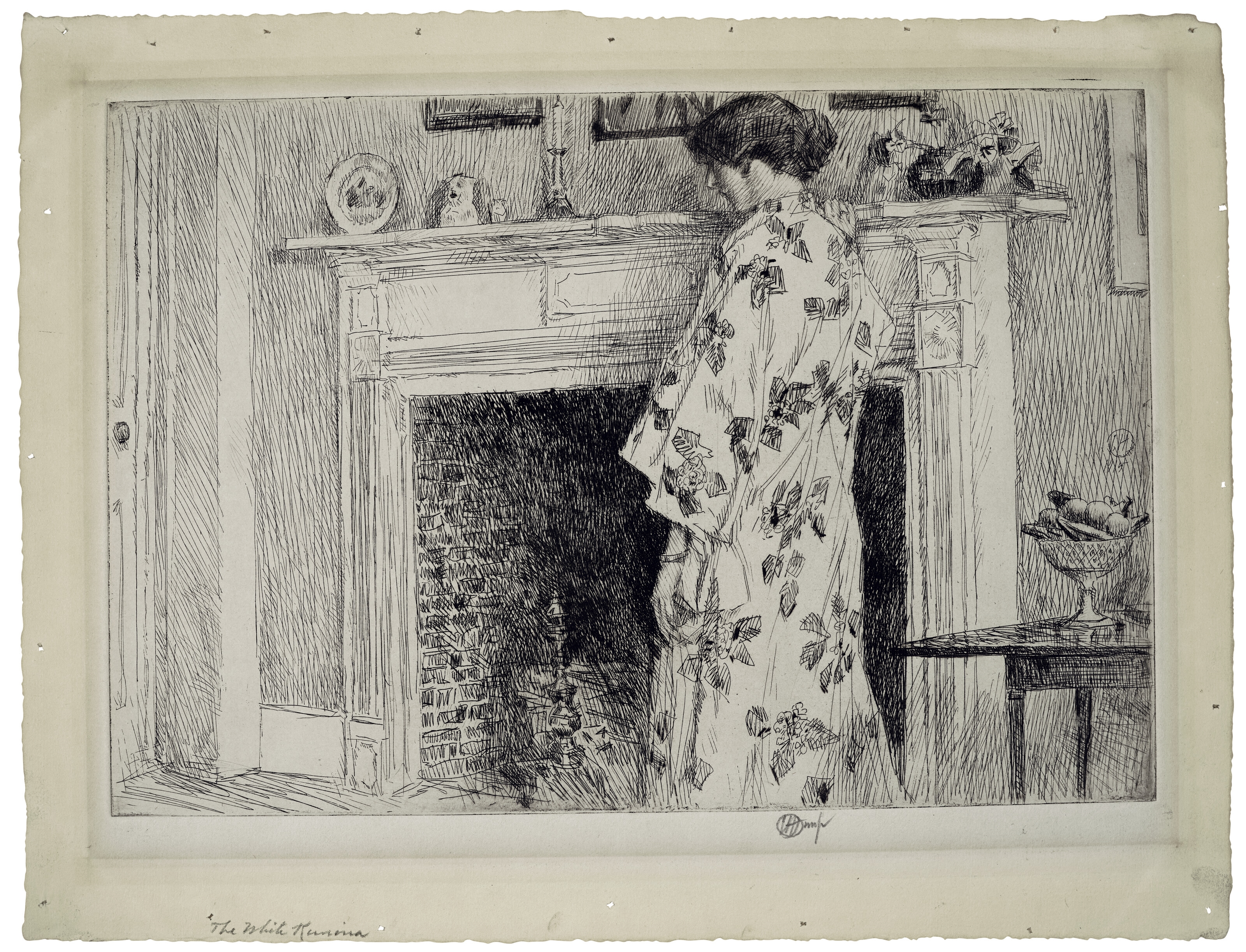 Artwork by Childe Hassam, The White Kimono, Made of etching and drypoint on Van Gelder paper