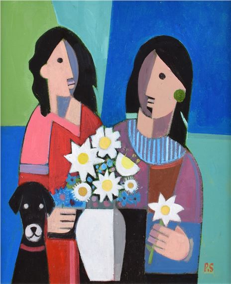 Two Ladies and Dog by Peter Stanaway