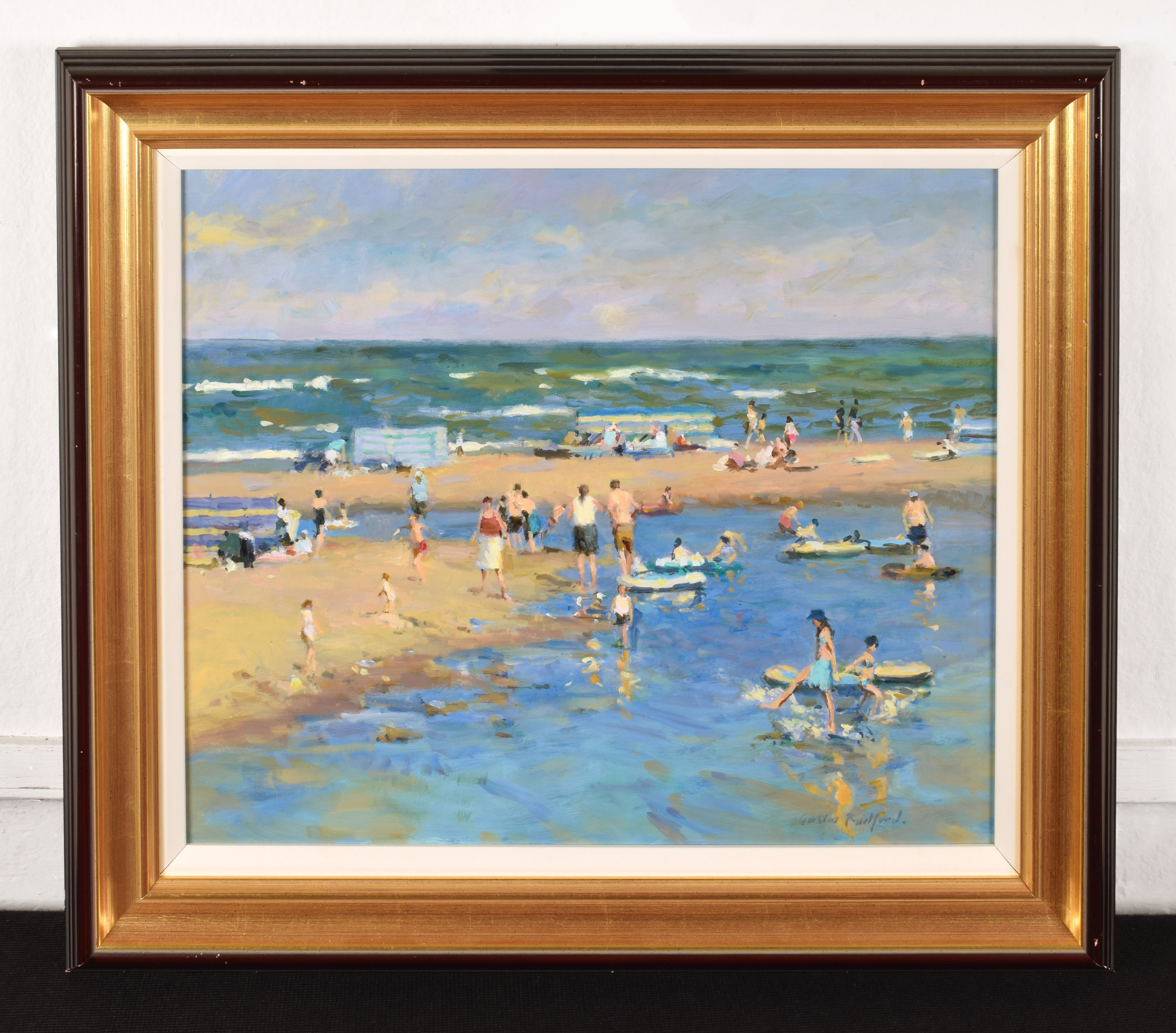 Artwork by Gordon Radford, Sandsend, Made of oil on board