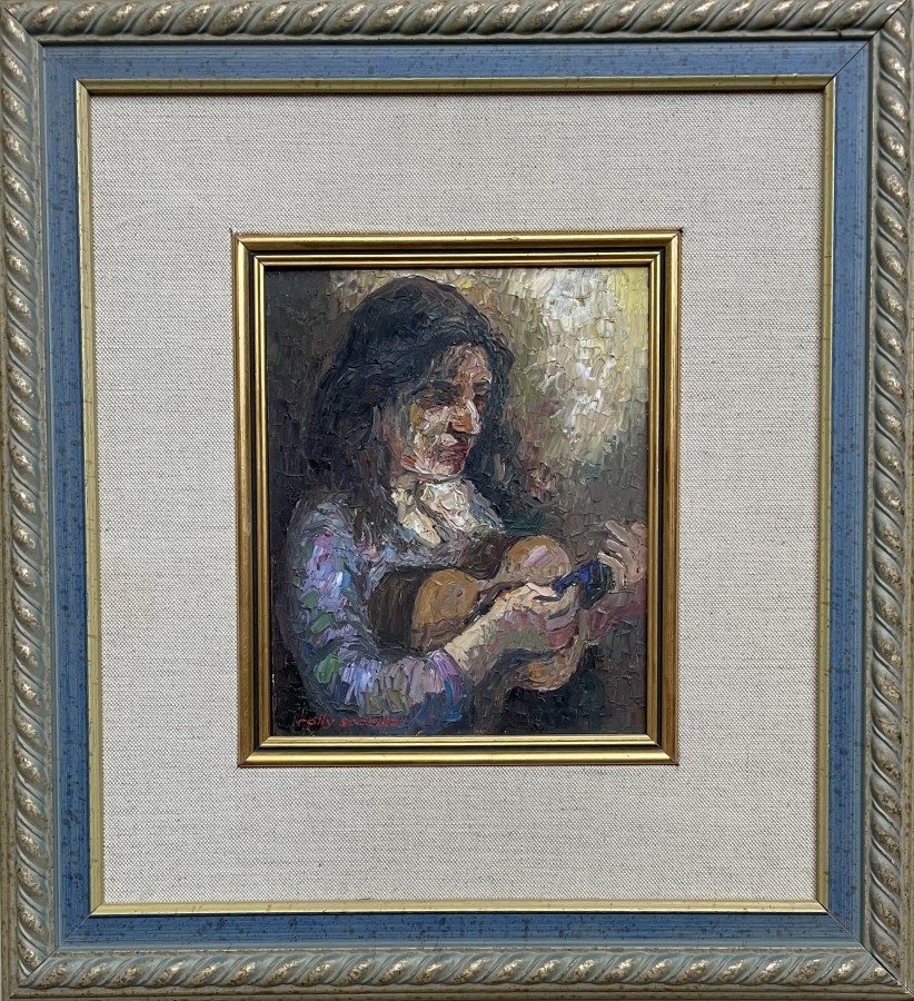 Artwork by Rolly Sheffer, The guitar player, Made of Oil on masonite