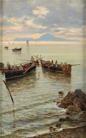 Fischerboote in der Bucht von Neapel by Bernardo Hay