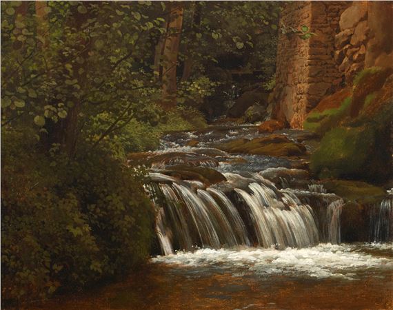 Waterfall in the woods by Simon-Joseph-Alexandre-Clément Denis
