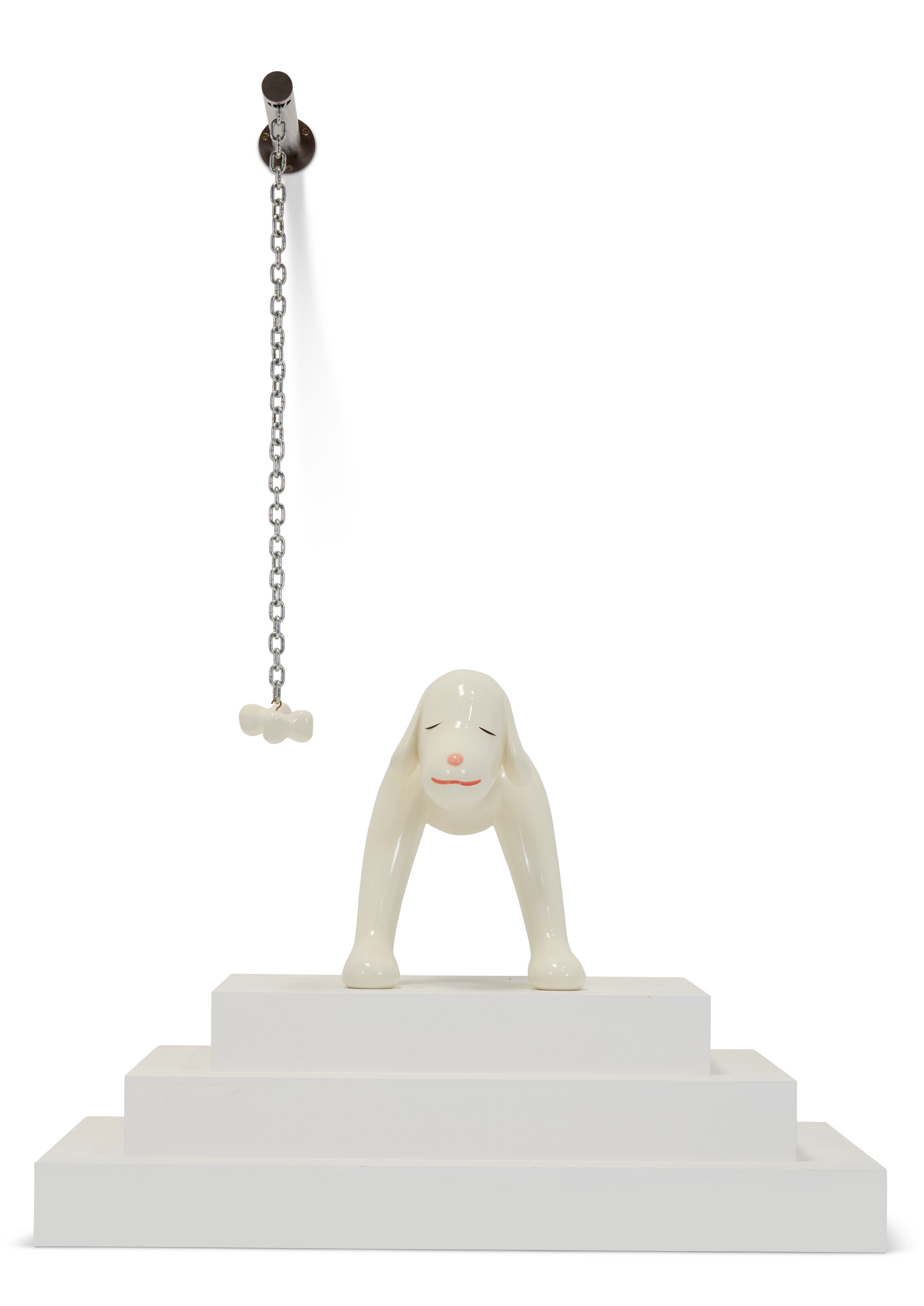 Artwork by Yoshitomo Nara, I Think, Therefore I Am...A Dog, Made of acrylic and lacquer on fiberglass, wood and steel