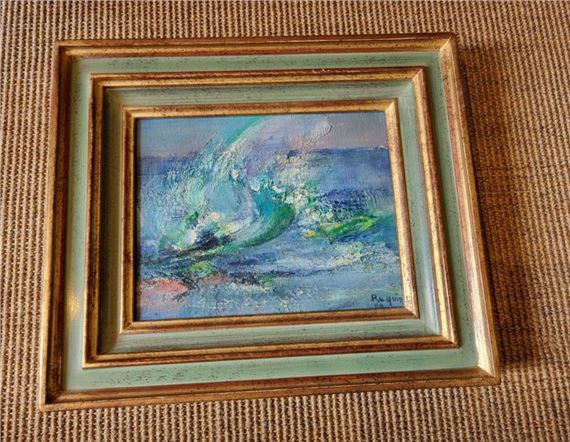 アイリス・ミシェル・ラキン「水とキンポウゲ」油彩画 額装品 / Iris Michelle Raquin「Renoncule d'eau」池 花 人気ブロンズ像セクシーな裸女Nino Oliviono名品銅像インテリア彫刻美術