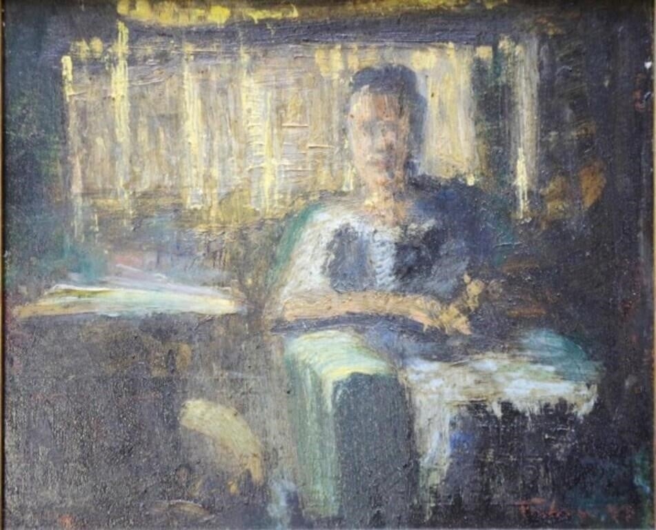 Artwork by Roy Thibou, Waiting, Made of oil on board