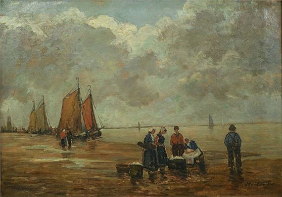 Fishermen and women in the wadden sea by Hans Harländer
