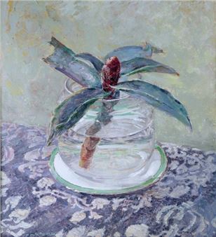 1958) STILL LIFE OF A RHODODENDRON BUD IN A VASE - Yves Muller D'Escars