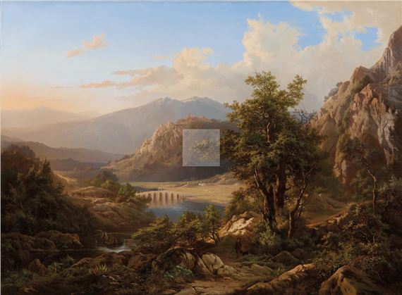 Chasseur et son chien dans un paysage boisé by Edouard de Vigne, mars 1846