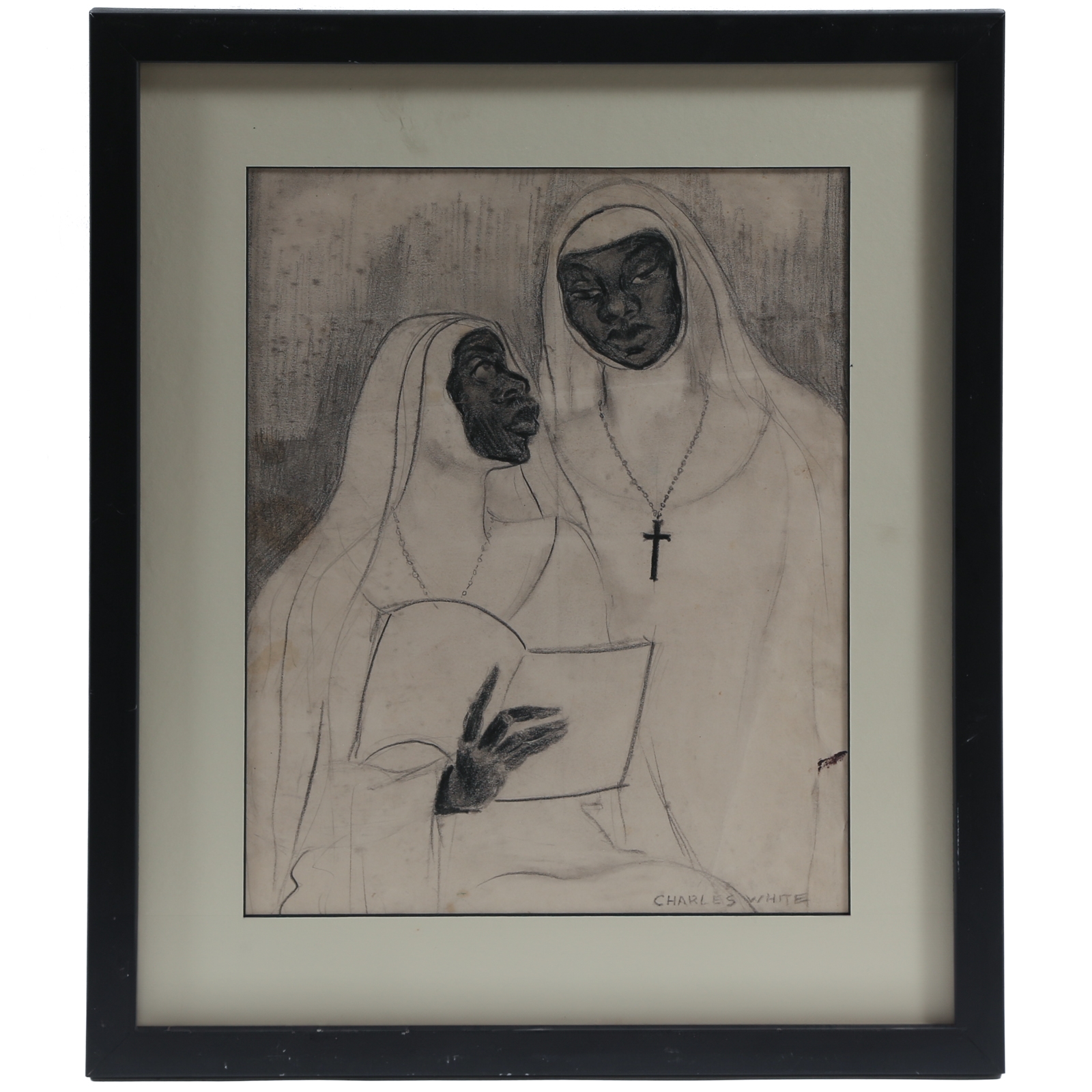 Artwork by Charles White, Two Nuns, Made of Graphite on paper
