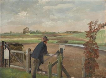 Scenery with a farmer looking towards the fields - Eiler Sørensen