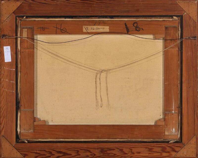 Artwork by Eiler Sørensen, Scenery with a farmer looking towards the fields, Made of Oil on canvas