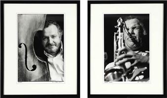 Two b/w portrait photographs of jazz musicians Dexter Gordon and Niels-Henning Ørsted Pedersen - Gorm Valentin