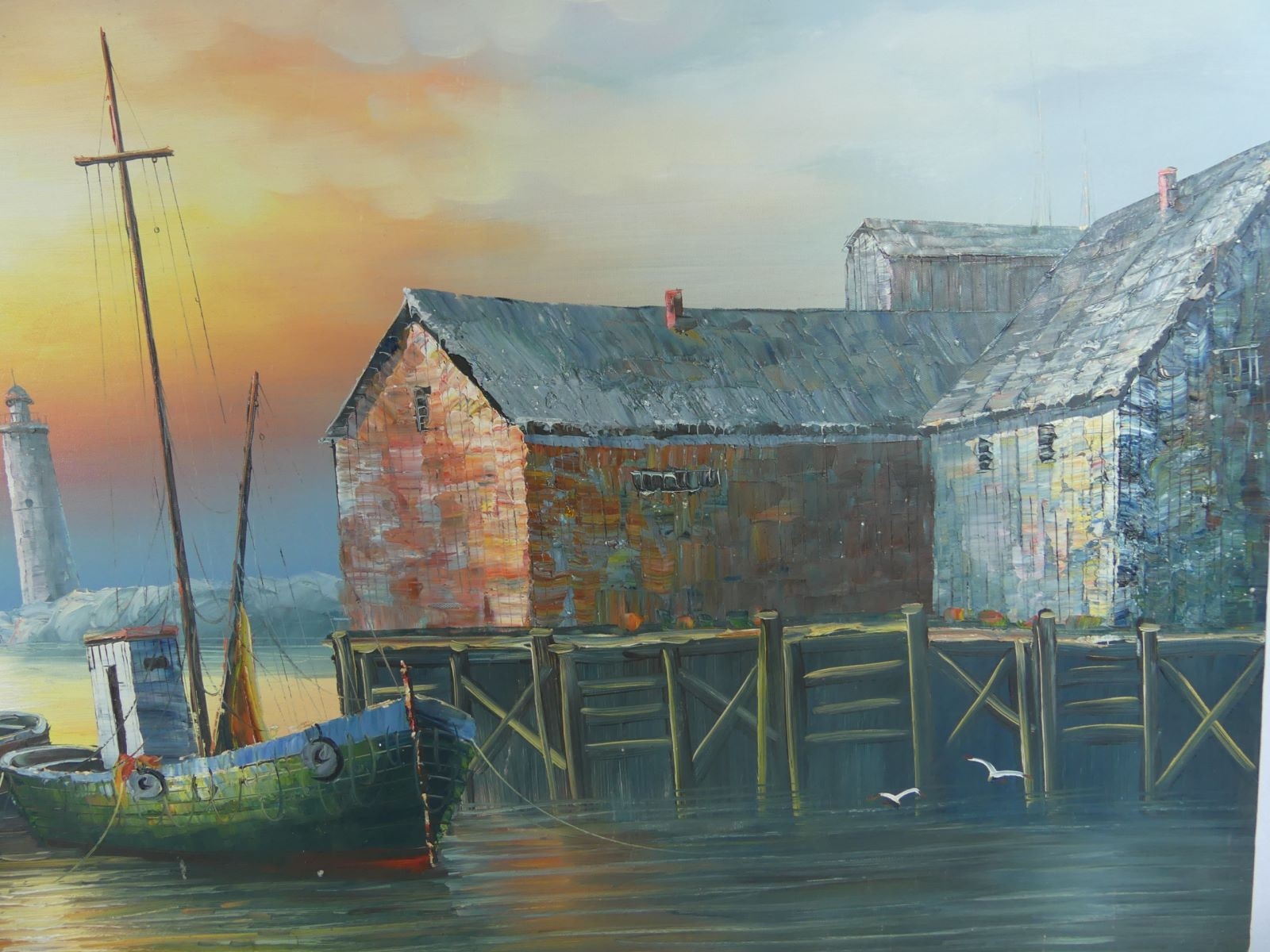 Jane Peterson | HARBOR SCENE OIL PAINTING ON CANVAS SIGNED | MutualArt