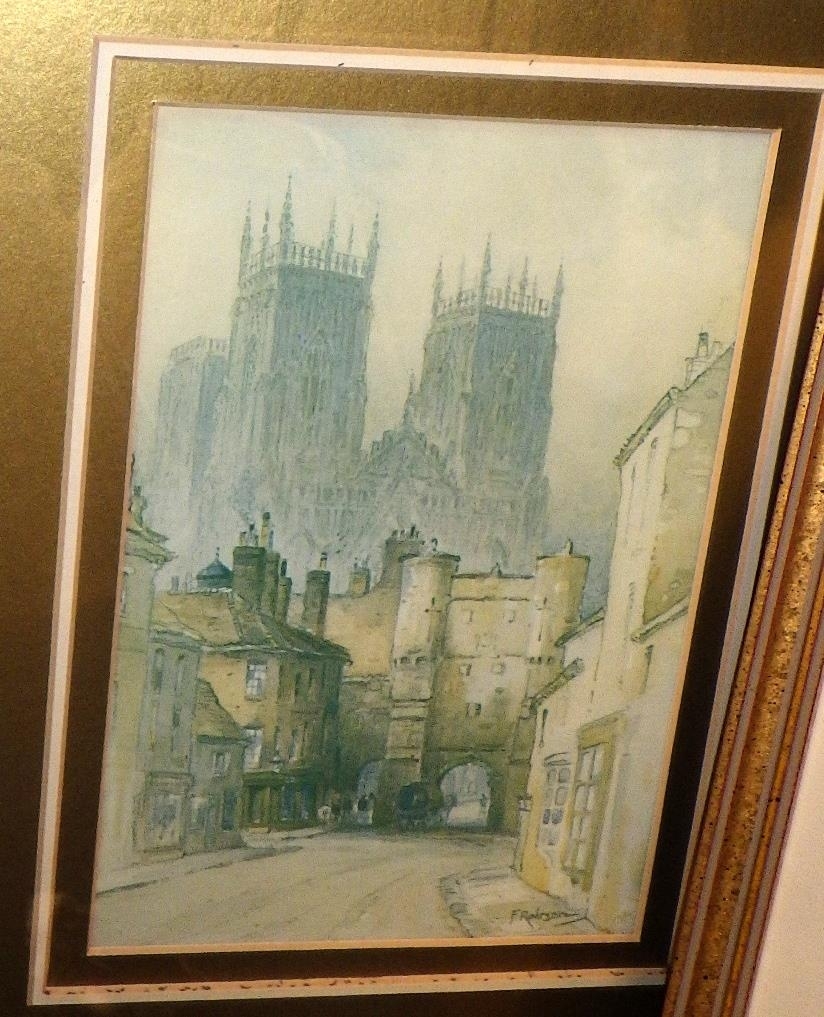 F. Robson | Two prints of street scenes with cathedrals in the ...