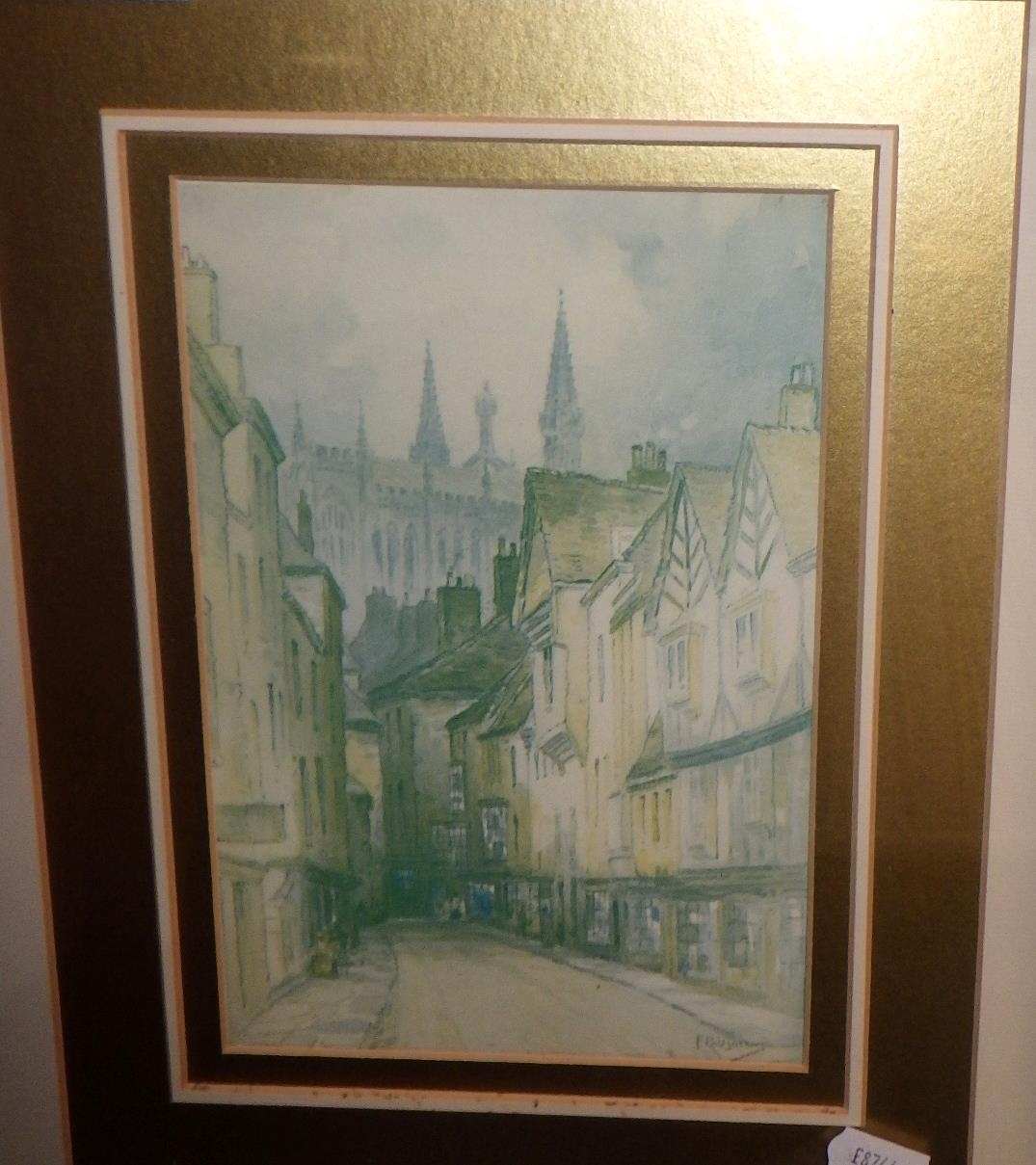 F. Robson | Two prints of street scenes with cathedrals in the ...