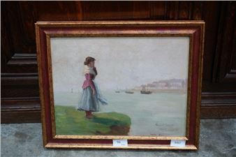 Charles PELECIEZ Vue d'Etaples Huile sur carton - Charles Peleciez