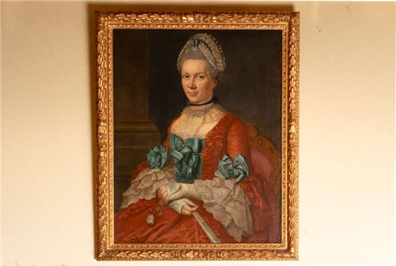 Portrait of a Lady with a Chatelaine and a Fan by Michel Hubert Descours, dated 1760