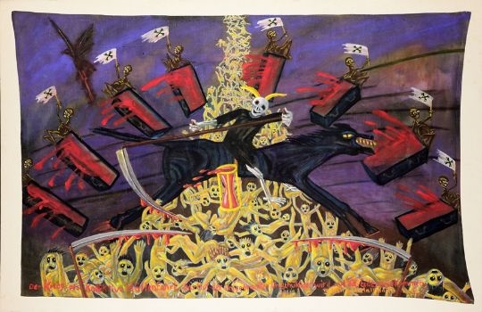 Artwork by Blalla W. Hallmann, Der Krieg als kollektive Höllenfahrt, Made of oil on linen