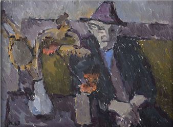 Alter Mann mit Sonnenblumen - Hans-Peter Hund