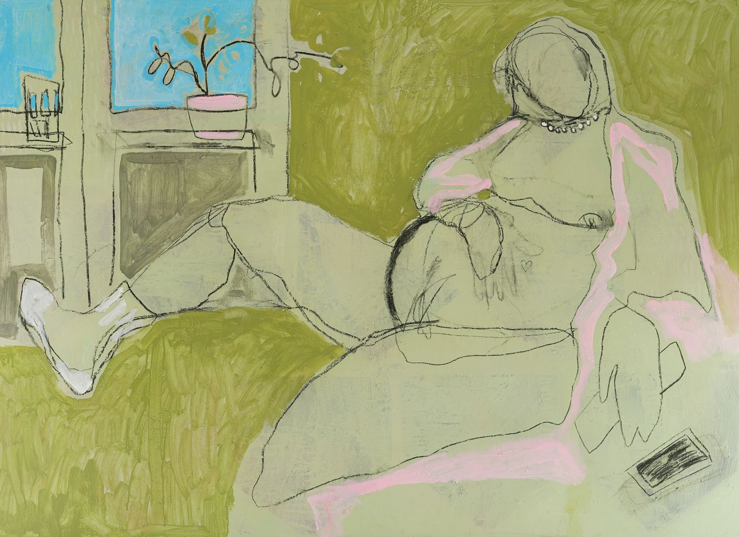 Artwork by Hana Hanak, U iščekivanju, Made of ugljen i akril na platnu