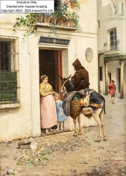 Le moine devant une mère de famille by Jose de la Vega y Marrugal, daté 96