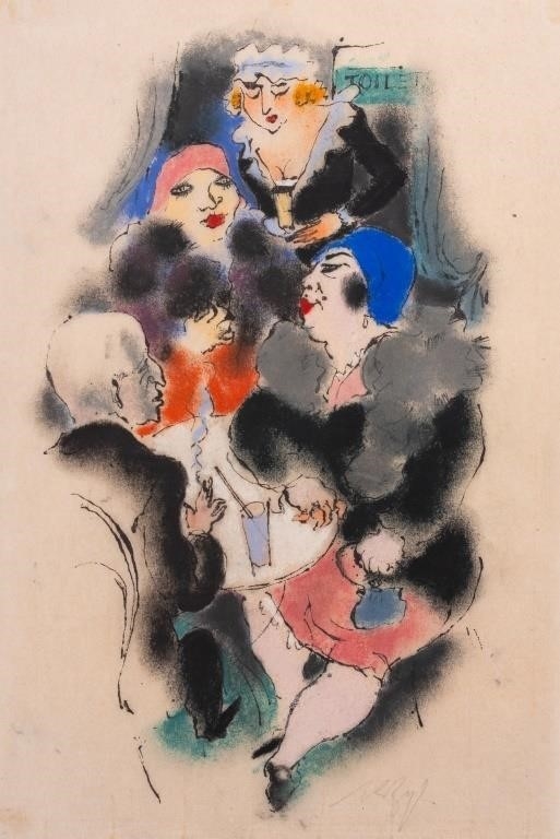 Artwork by Richard Ziegler, Richard Ziegler "Im Cafe" Mixed Media, 1927, Made of Mixed Media on Rice Paper, 1927, oil pastel and ink