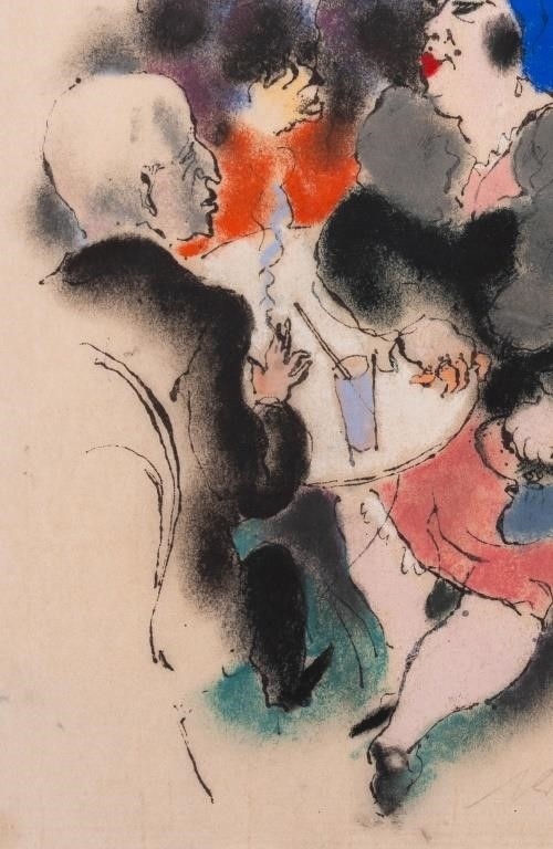 Artwork by Richard Ziegler, Richard Ziegler "Im Cafe" Mixed Media, 1927, Made of Mixed Media on Rice Paper, 1927, oil pastel and ink